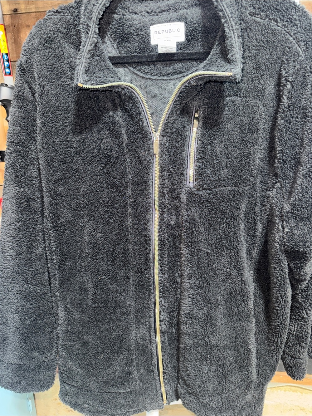 For The Republic Black Teddy Plush Sherpa Zip Jacket 3X